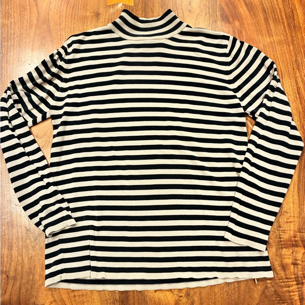 August silk Black and White Striped Turtleneck Sweater